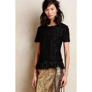 Anthropologie Greylin Feathered Bouclé Pullover Top – XS, Trendy Chic, Statement